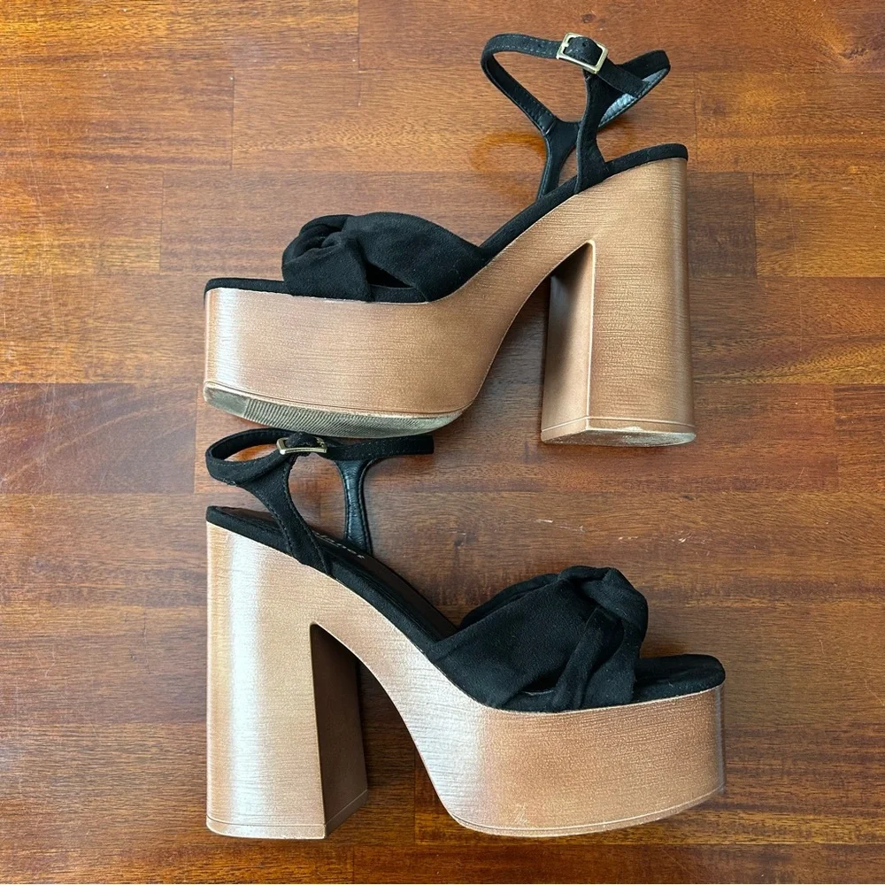 Cool Planet by Steve Madden Jilly Black retro platform ankle strap sandals‎